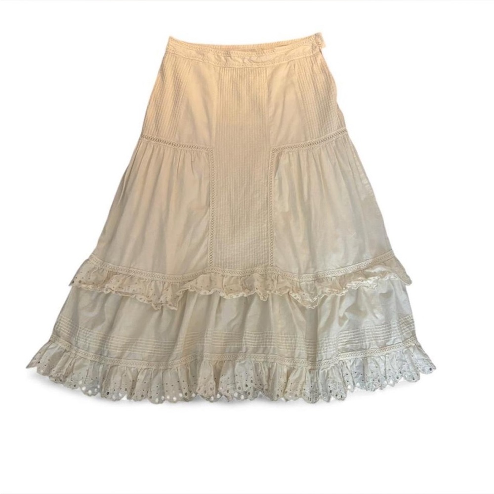 100% cotton vintage embroidered lace tiered layered maxi skirt